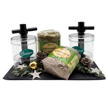 Geschenkset "Gwürzhüsli"-Mühlen mit 2 Gewürzmischungen